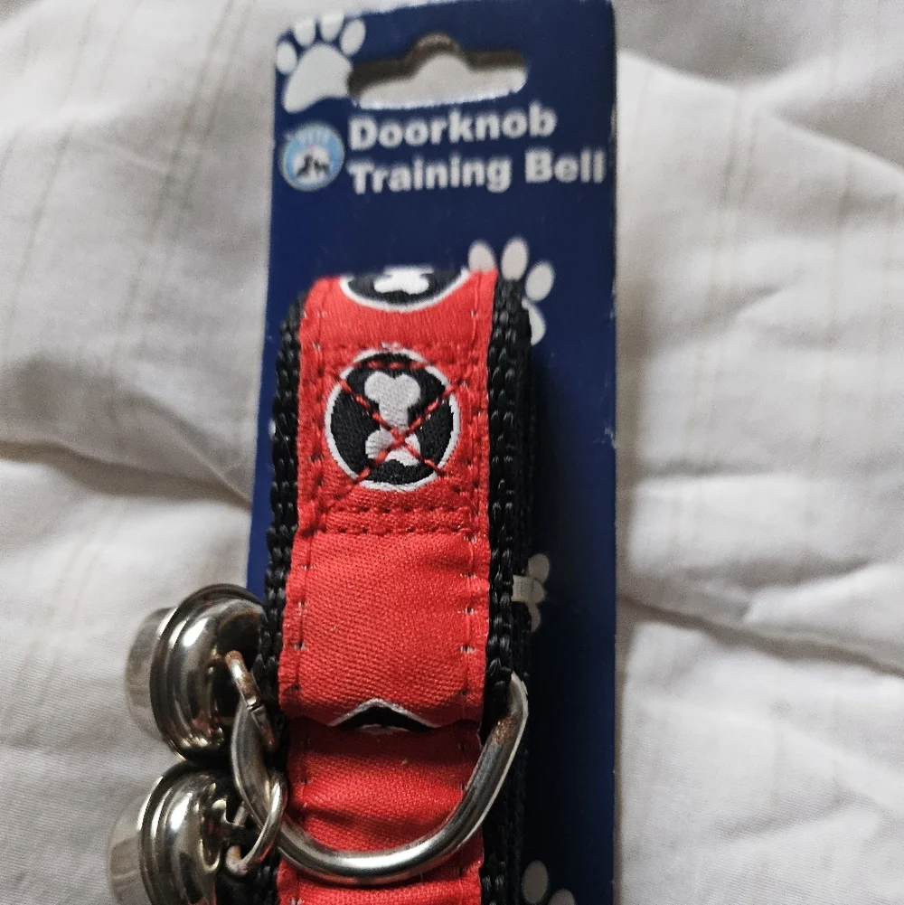 Red Doorknob Training Bell with Paw Print Design
